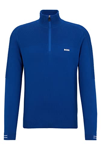 BOSS Herren Zolet Pullover aus Bio-Baumwolle mit Troyerkragen und Logo-Print Blau M von BOSS