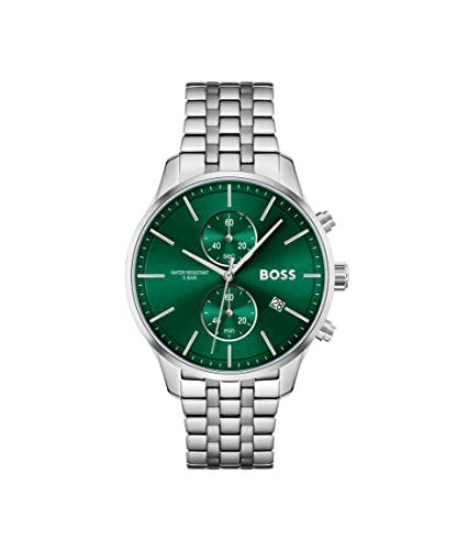 BOSS Chronograph Quarz Uhr für Herren mit Silbernes Edelstahlarmband - 1513975 von BOSS