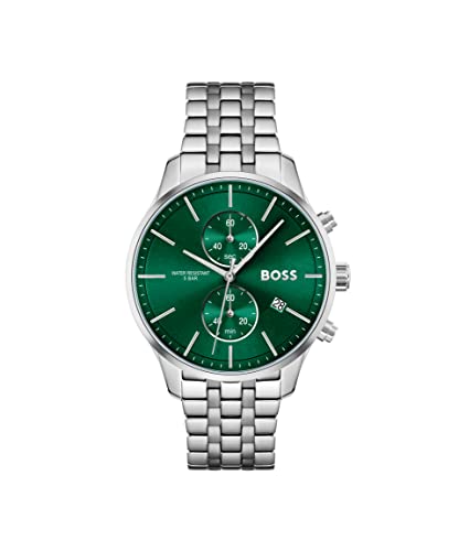 BOSS Chronograph Quarz Uhr für Herren Kollektion Associate mit Silbernes Edelstahlarmband - 1513975 von BOSS