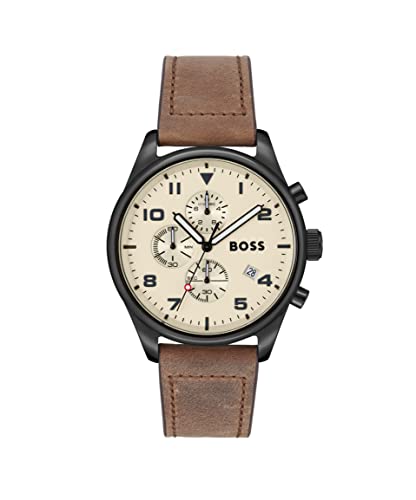 BOSS Chronograph Quarz Uhr für Herren mit Braunes Lederarmband - 1513990 von BOSS