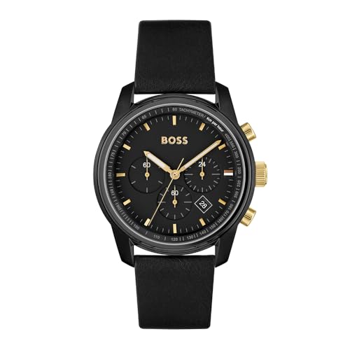 BOSS Chronograph Quarz Uhr für Herren mit Schwarzes Lederarmband - 1514003 von BOSS