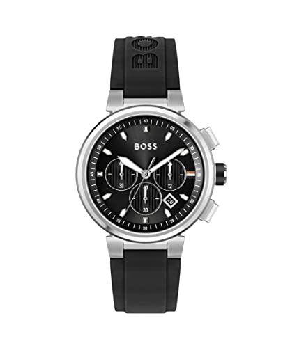 BOSS Chronograph Quarz Uhr für Herren mit Schwarzes Silikonarmband - 1513997 von BOSS