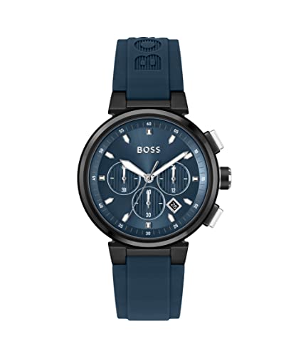 BOSS Chronograph Quarz Uhr für Herren mit Blaues Silikonarmband - 1513998 von BOSS