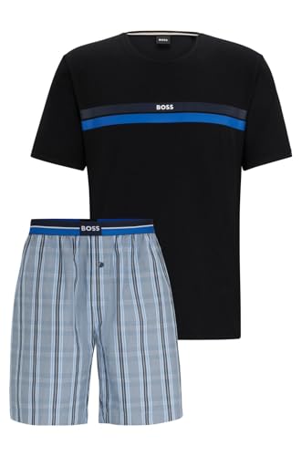 BOSS Herren kurzer Schlafanzug Shorty Urban Short Set, Farbe:Blau, Größe:M, Artikel:-450 Pastel Blue von BOSS