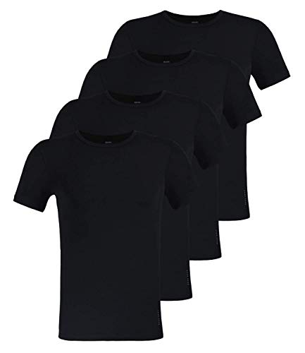 BOSS Hugo 4er Pack Herren Slim Fit T-Shirts, Rundhals, Unterhemden Halbarm, Uni (Schwarz, 6 (Large)) von HUGO BOSS