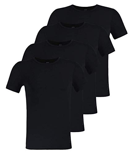 BOSS Hugo 4er Pack Herren Slim Fit T-Shirts, Rundhals, Unterhemden Halbarm, Uni (Schwarz, 7 (X-Large)) von BOSS