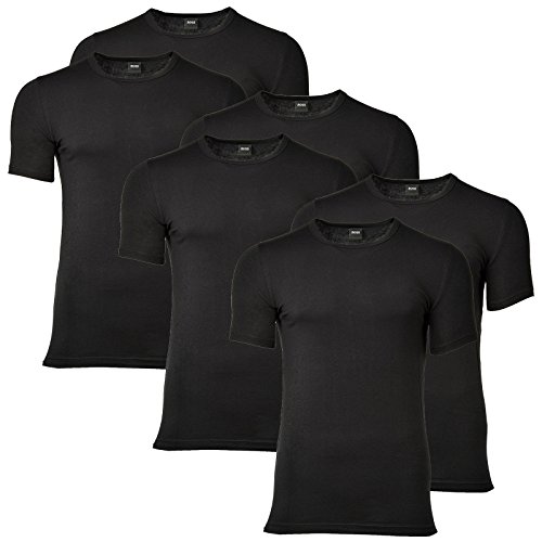 BOSS Hugo 6er Pack Herren Slim Fit T-Shirts, Rundhals, Unterhemden Halbarm, Uni (Schwarz, 7 (X-Large)) von HUGO BOSS