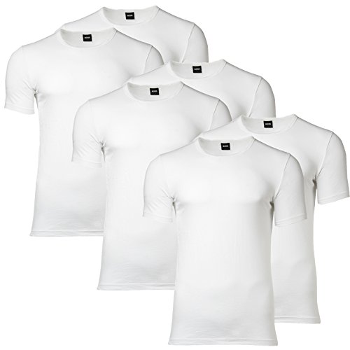 BOSS Hugo 6er Pack Herren Slim Fit T-Shirts, Rundhals, Unterhemden Halbarm, Uni (Weiß, 4 (Small)) von BOSS