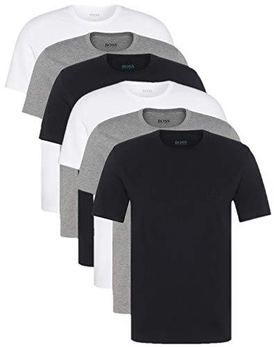 BOSS Hugo Herren T-Shirts Business Shirts Crew Neck 50325388 6er Pack, Farbe:Mehrfarbig;Größe:2XL;Artikel:-999 Black/Grey/White von HUGO BOSS