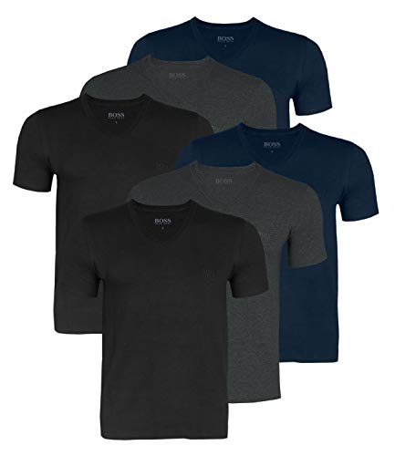 HUGO BOSS Herren T-Shirts Business Shirts V-Neck 50416538 6er Pack, Farbe:Mehrfarbig, Größe:M, Artikel:-497 Black/Navy/Grey von HUGO BOSS