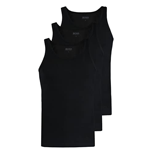 BOSS Hugo Herren Tank Tops Unterhemden Pure Cotton Regular Fit 3er Pack, Farbe:Schwarz, Menge:3er Pack (1x 3er), Artikel:-001 Black, Wäschegröße:M von BOSS