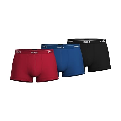 Hugo Boss Mens 3er-Pack Shorts aus Stretch-Baumwolle, Normale Passform Badehose, Rot/Blau/Schwarz, Large von Hugo Boss