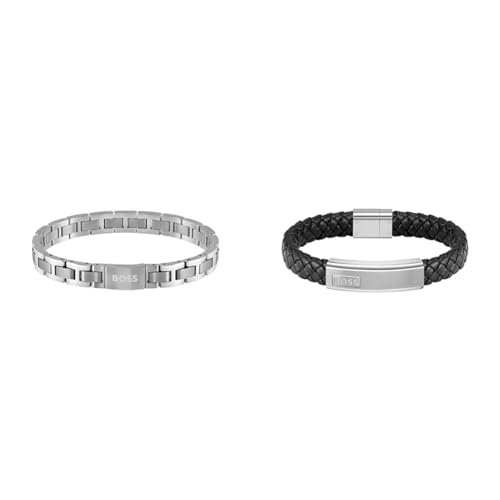 BOSS Jewelry Armband mit Knebelverschluss für Herren Kollektion METAL LINK ESSENTIALS - 1580036 & Jewelry Armband für Herren Kollektion LANDER Schwarz - 1580178M von BOSS