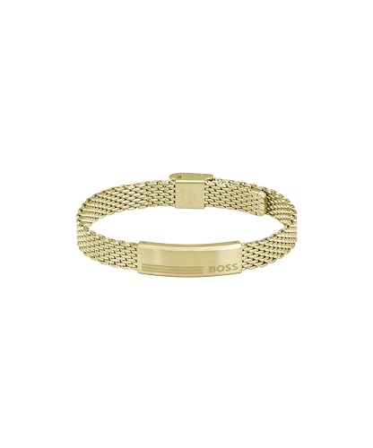 BOSS Jewelry Gliederarmband für Herren Kollektion ALEN aus Gelbgold mit einer Gravierten Plakette - 1580610 von BOSS