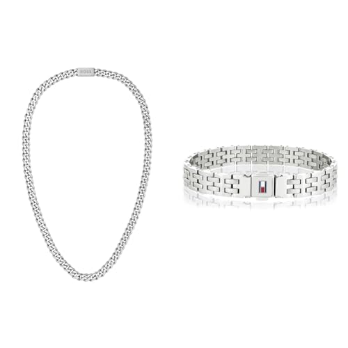 BOSS Jewelry Gliederhalskette für Herren Kollektion CHAIN LINK (Das Logo kann variieren) - 1580142 & Tommy Hilfiger Jewelry Armband für Herren aus Edelstahl - 2701062 von BOSS