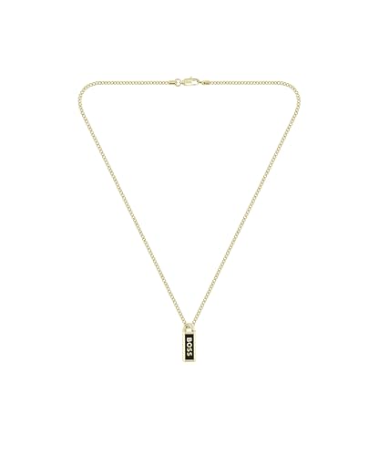 BOSS Jewelry Gliederhalskette für Herren Kollektion KASSY EMBLEM aus Gelbgold mit einem Anhänger aus schwarzem Email - 1580678 von BOSS
