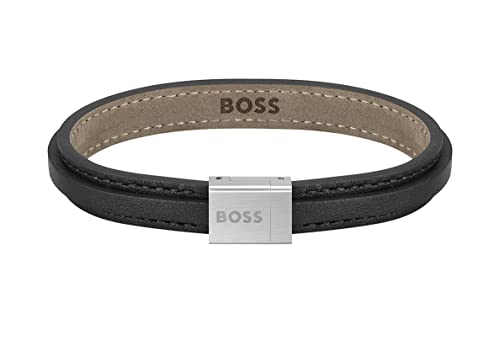 BOSS Jewelry Lederarmband für Herren Kollektion GROVER Schwarz - 1580328M von BOSS