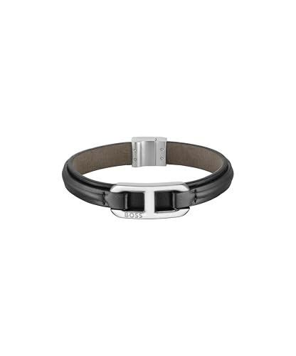 BOSS Jewelry Men's KODE Collection Bracelet with Black Leather and Stainless Steel Closure - 1580783M von BOSS