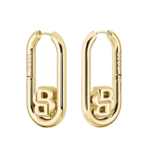 BOSS Jewelry Halskette, Gliederarmband und Ohrhänger für Damen Kollektion DOUBLE B SWING aus Gelbgoldenes Edelstahl von BOSS