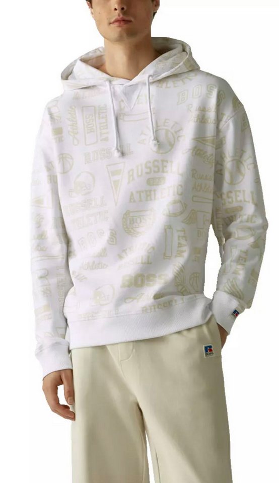 BOSS Kapuzensweatshirt Hoodie BOSS x Russell Athletic Loose Oversize Fit Unisex Allover-Logo-Print im Retro-Stil, Lockerer Oversize-Schnitt von BOSS