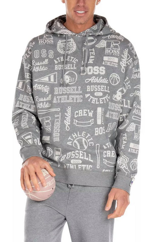 BOSS Kapuzensweatshirt Hoodie BOSS x Russell Athletic Loose Oversize Fit Unisex Allover-Logo-Print im Retro-Stil, Lockerer Oversize-Schnitt von BOSS