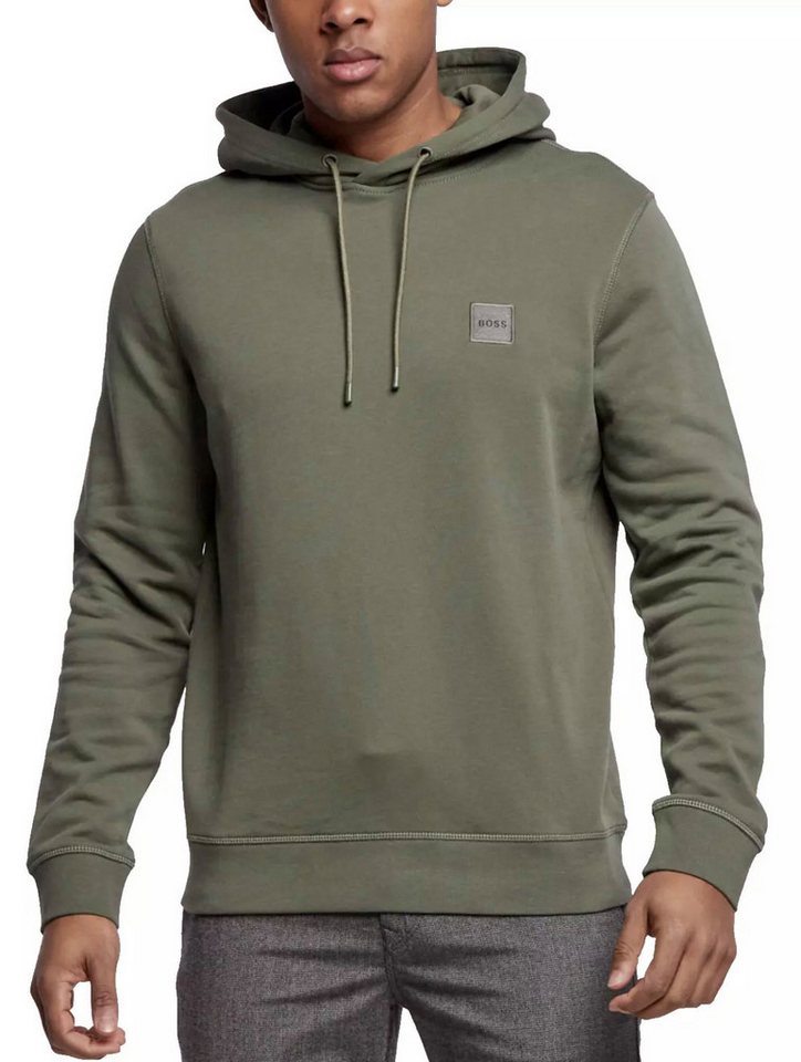 BOSS Kapuzensweatshirt Wetalk Hoodie Verstellbare Kapuze – Gerippte Bündchen – Melange-Logo-Patch von BOSS