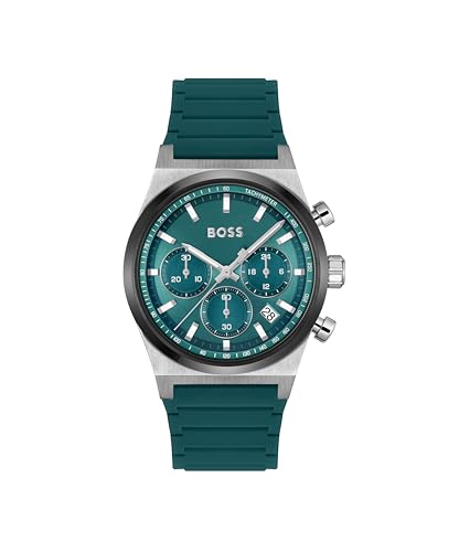 BOSS Chronograph Quarz Uhr für Herren Kollektion Candor Chrono mit Grünes Silikonarmband - 1514244 von BOSS