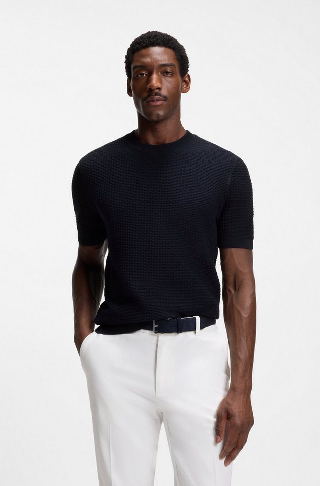 BOSS Kurzarmpullover Nilton Premium Menswear Business-Casual-Look, Strukturstrick-Material von BOSS