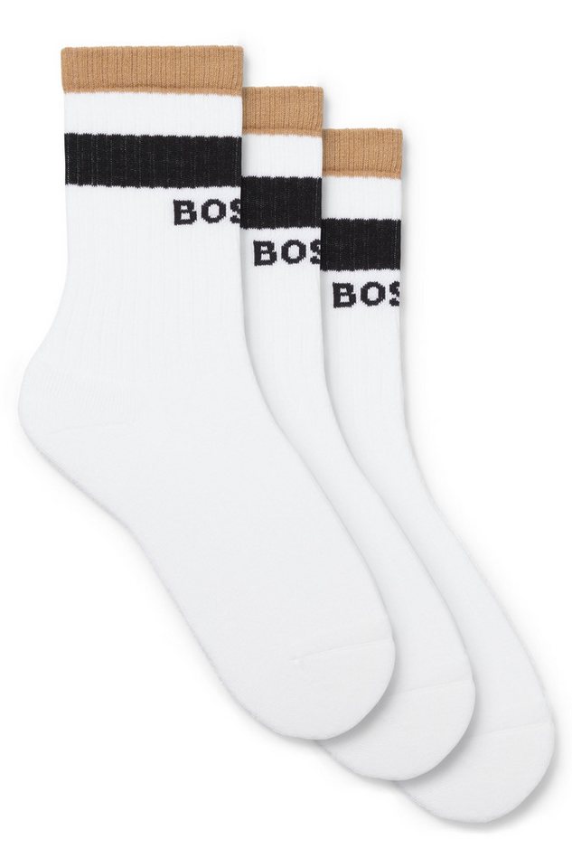 BOSS Kurzsocken 3P QS Rib Iconic CC (3-Paar) mit Rippstruktur, Ferse und Zehen verstärkt von BOSS