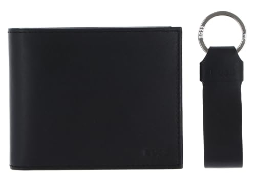 BOSS Leder Geldbörse Schlüsselanhänger Gift Set Trifold Wallet/Keyring Black schwarz von BOSS