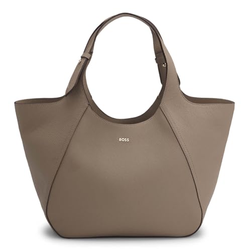 BOSS Leder Handtasche Schultertasche Lenah Big Tote Bag Open Brown taupe von BOSS