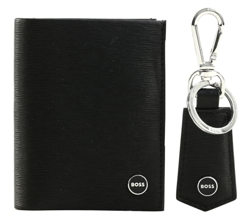 BOSS Leder Kartenetui Schlüsselanhänger Gift Set Bifold Wallet/Keyring Black schwarz von BOSS