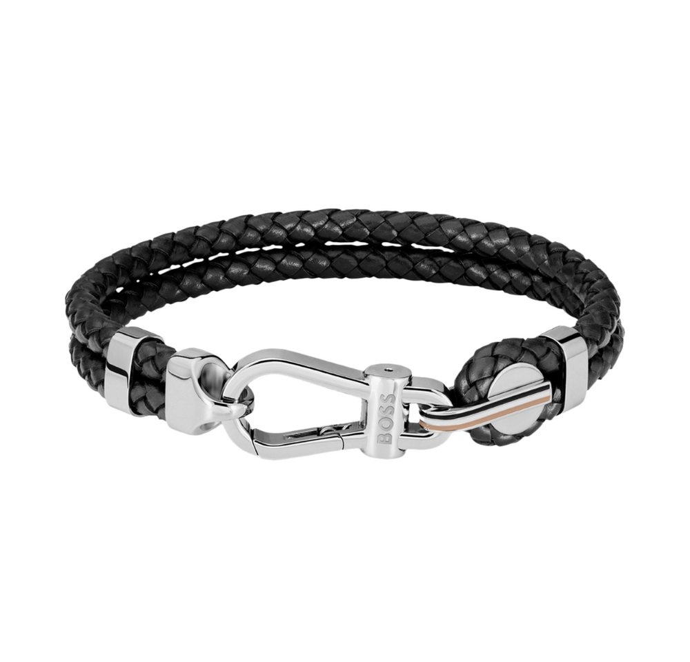 BOSS Lederarmband 1580699M, Leder, Edelstahl, Herren, geflochten. Schwarz, Karabinerverschluss BOSS Lederarmband 1580699M, Leder, Edelstahl, Herren, geflochten. Schwarz, Karabinerverschluss von BOSS