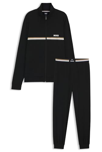 BOSS Herren Long Set 1 Regular-Fit Trainingsanzug aus Stretch-Baumwolle mit Signature-Details Schwarz001 M von BOSS