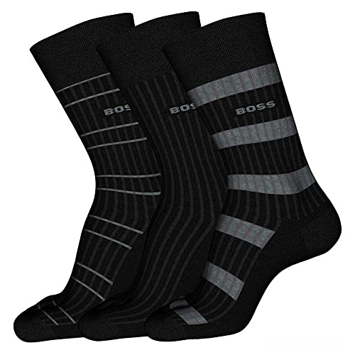 BOSS Men's 3P RS Fine Rib CC Regular Socks, Black1, 39-42 von BOSS