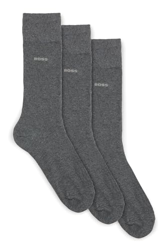 BOSS Herren 3P RS Uni CC Dreier-Pack mittelhohe Socken aus Stretch-Gewebe Grau 43-46 von BOSS