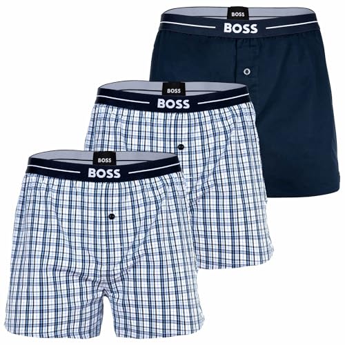 BOSS Men's 3P Woven Boxer Pyjama_Short, Dark Blue406, XL von BOSS
