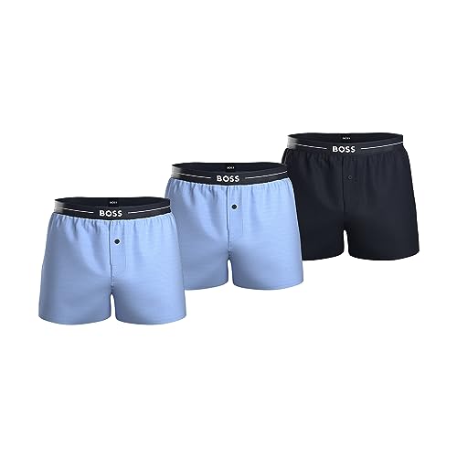 BOSS Men's 3P Woven Boxer Pyjama_Short, Open Blue473, L von BOSS