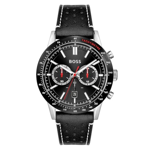 BOSS Chronograph Quarz Uhr für Herren Kollektion Allure mit Schwarzes Lederarmband - 1513920 von BOSS