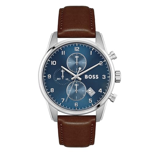 BOSS Chronograph Quarz Uhr für Herren mit Braunes Lederarmband - 1513940 von BOSS