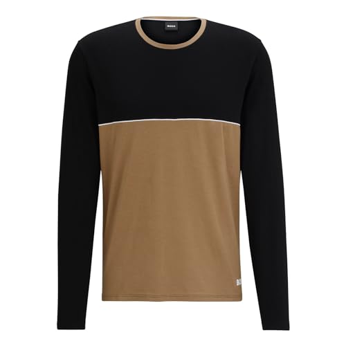 BOSS Herren Longsleeve Homewear Pullover Sweater Balance LS-Shirt, Farbe:Schwarz, Größe:L, Artikel:-260 beige/Black von BOSS