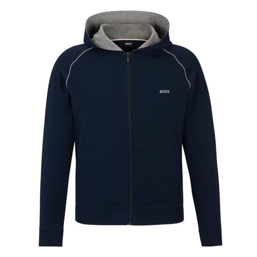 BOSS Herren Mix&Match Jacket H Hoodie aus Stretch-Baumwolle mit Reißverschluss und Logo-Detail Dunkelblau XL von BOSS