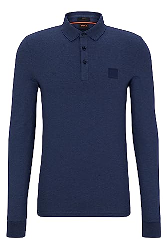 BOSS Herren Passerby Slim-Fit Longsleeve-Poloshirt mit Logo-Aufnäher Dunkelblau L von BOSS