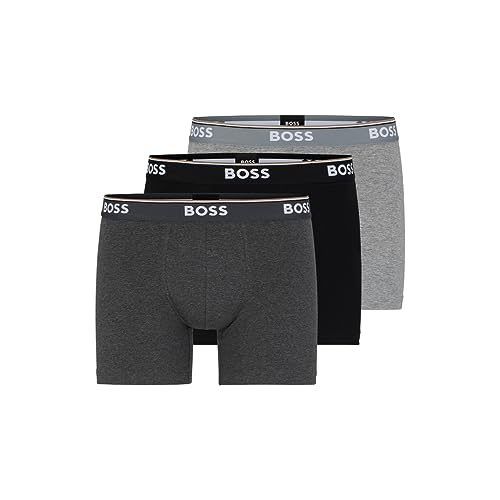 BOSS Mens Power Boxershorts mit Auffälligem Logo, 3er-Pack Retroshorts, Grau/Anthrazit/Schwarz, Small von BOSS