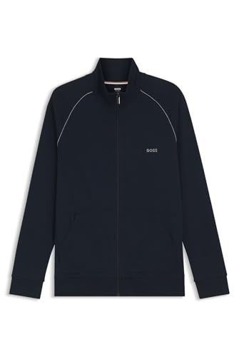 BOSS Herren Mix&Match Jacket Z Jacke aus Stretch-Baumwolle mit Reißverschluss und Logo-Stickerei Dunkelblau L von BOSS