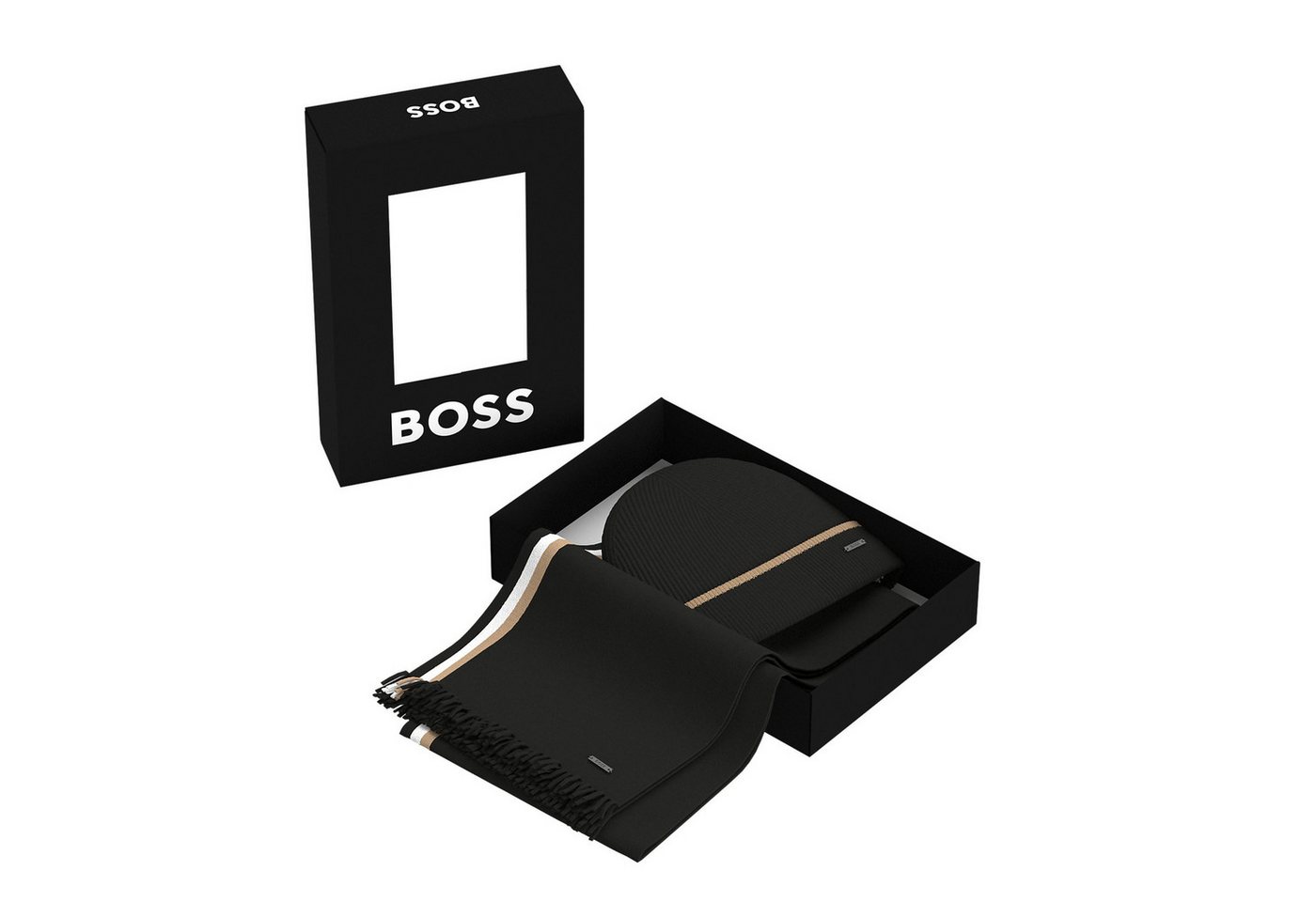 BOSS Modeschal Herren Schal 2er Pack Polyacryl Henzo Set, (Set, Mütze & Schal) von BOSS