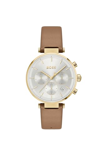 BOSS Multi Zifferblatt Quarz Uhr für Damen Kollektion Majesty Sport mit Kamelhaarfarbenem Lederarmband - 1502772 von BOSS