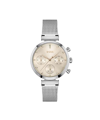 BOSS Multi Zifferblatt Quarz Uhr für Damen mit Silbernes Edelstahl-Mesh-Gliederarmband - 1502625 von BOSS