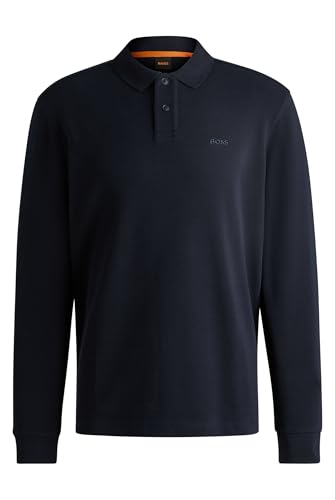 BOSS Herren Petempestolong Poloshirt aus Baumwoll-Mix mit Waffelstruktur Dunkelblau XL von BOSS