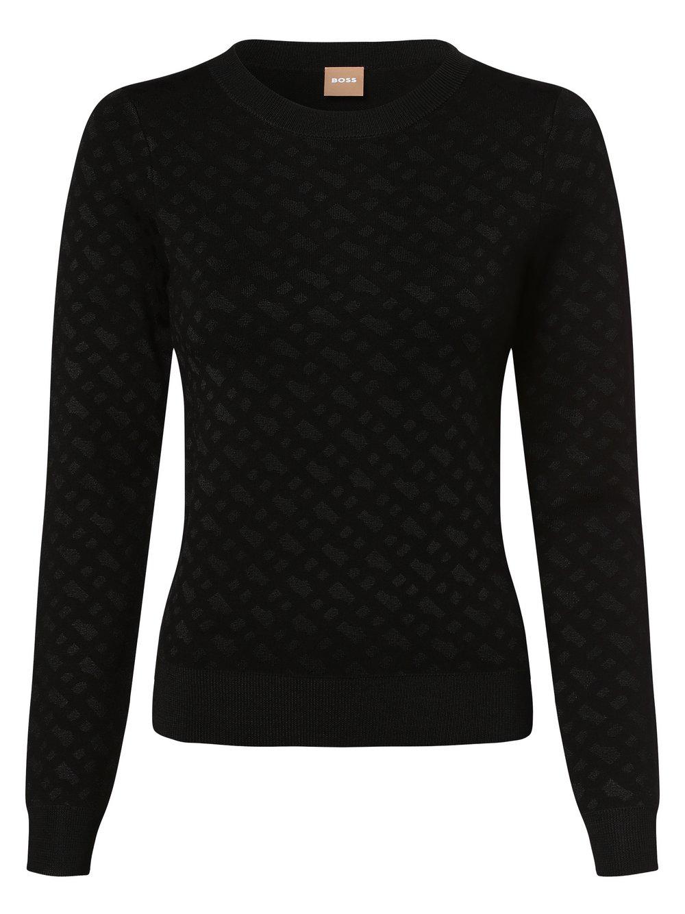 BOSS Pullover Damen Viskose Rundhals gemustert, schwarz von BOSS